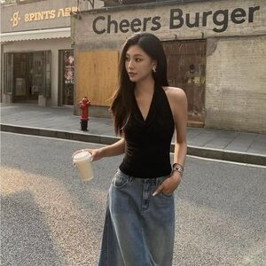 Black Halter Neck Tank Top